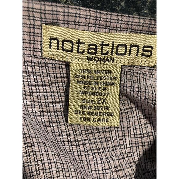 Notations Woman 2x 3/4 sleeve button up rayon collarless plaid blouse - Picture 5 of 6